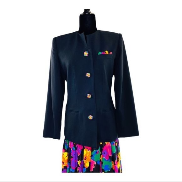 Kasper for ASL Jacket & Skirt Suit Set  Womens 90s Vintage Sz 6 Crystal Buttons - Picture 5 of 14